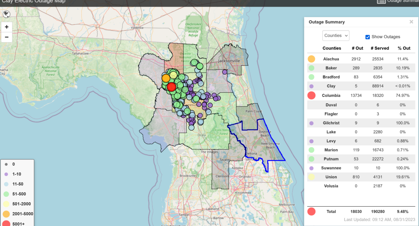 Outage Map Aug 31  9 am