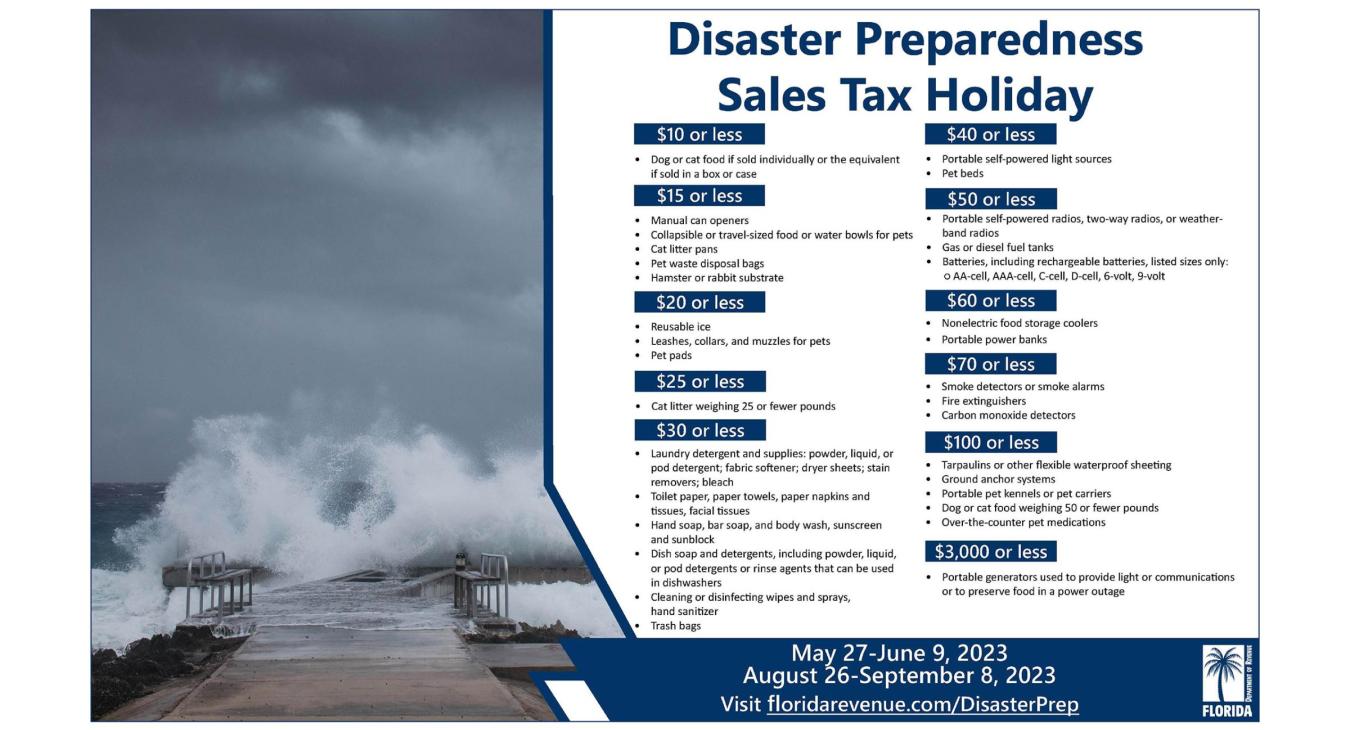 Disaster Preparedness Sales Tax Holiday May 27June 9 Clay Electric