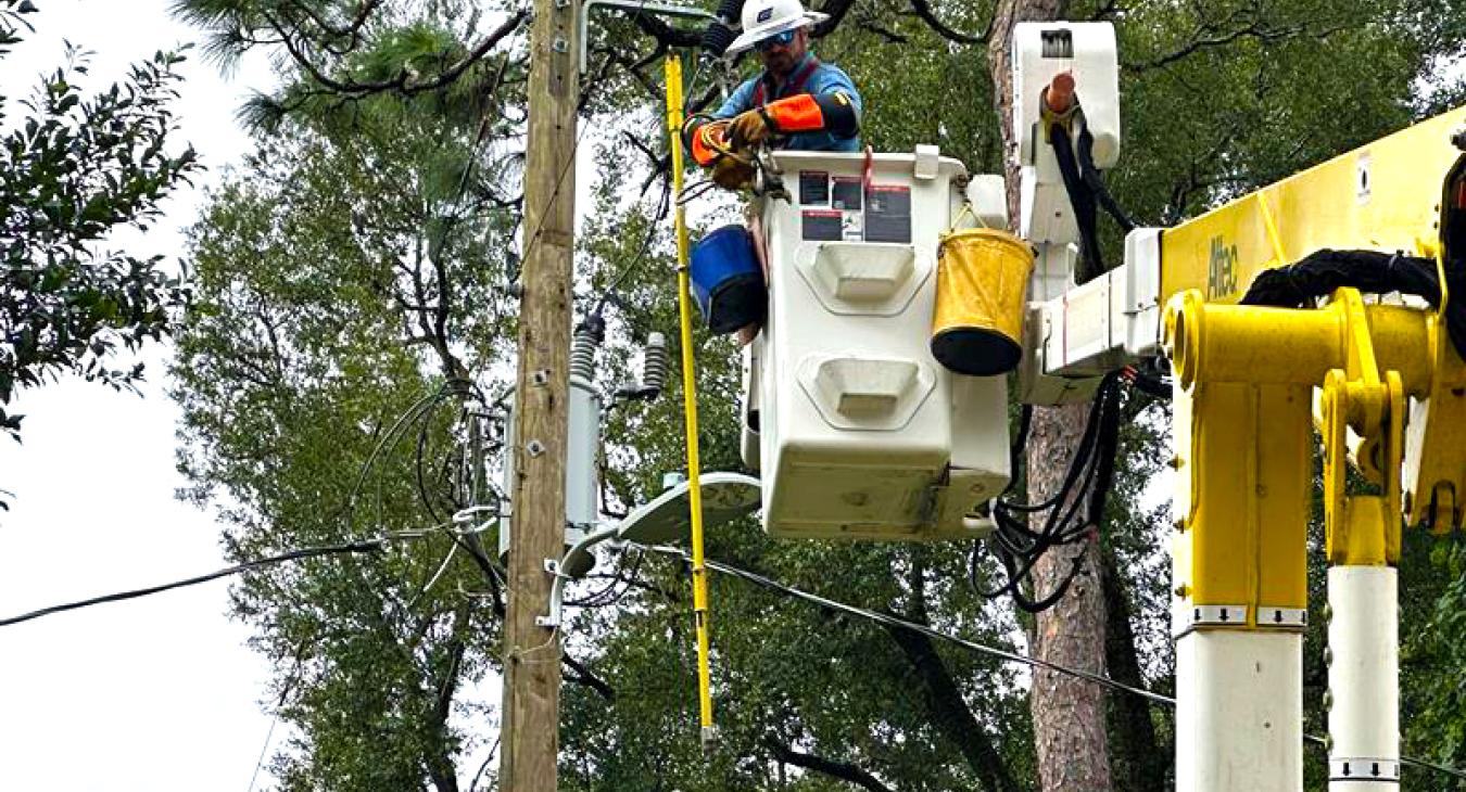 Lineworker in bucket